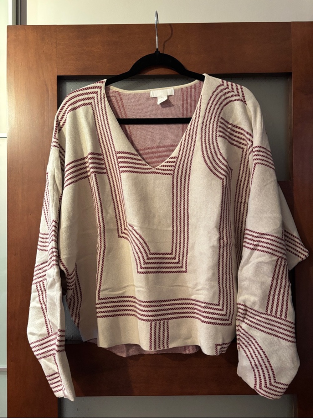 H&M Cream Sweater with Burgundy Geometric Stripes